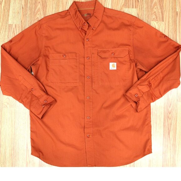CARHARTT RELAXED FIT POLY/COTTON WORKSHIRT ORANGE Sz LARGE, L - Picture 1 of 6